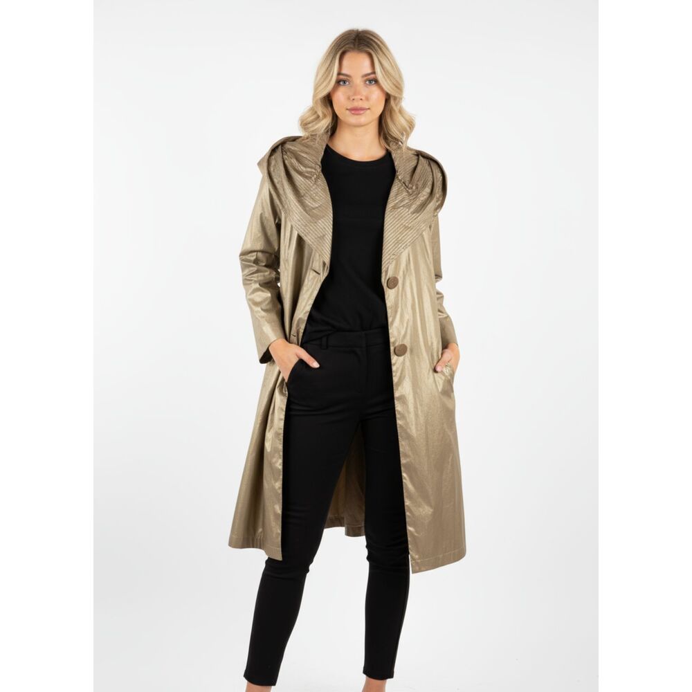 Fen Nelli Brown Tan Button Up Long Sleeve Trench Coat 10